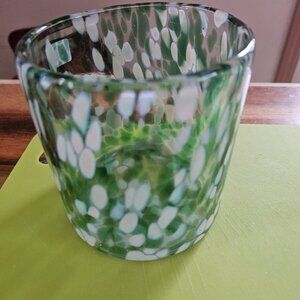 green speckled glass hurricane candle votive holder crate & barrel
